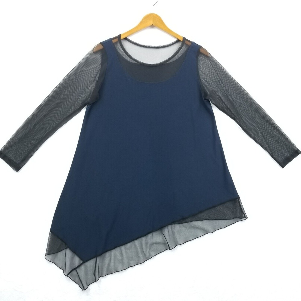 Comfy USA Royal Blue Tunic with Black Mesh Sleeves